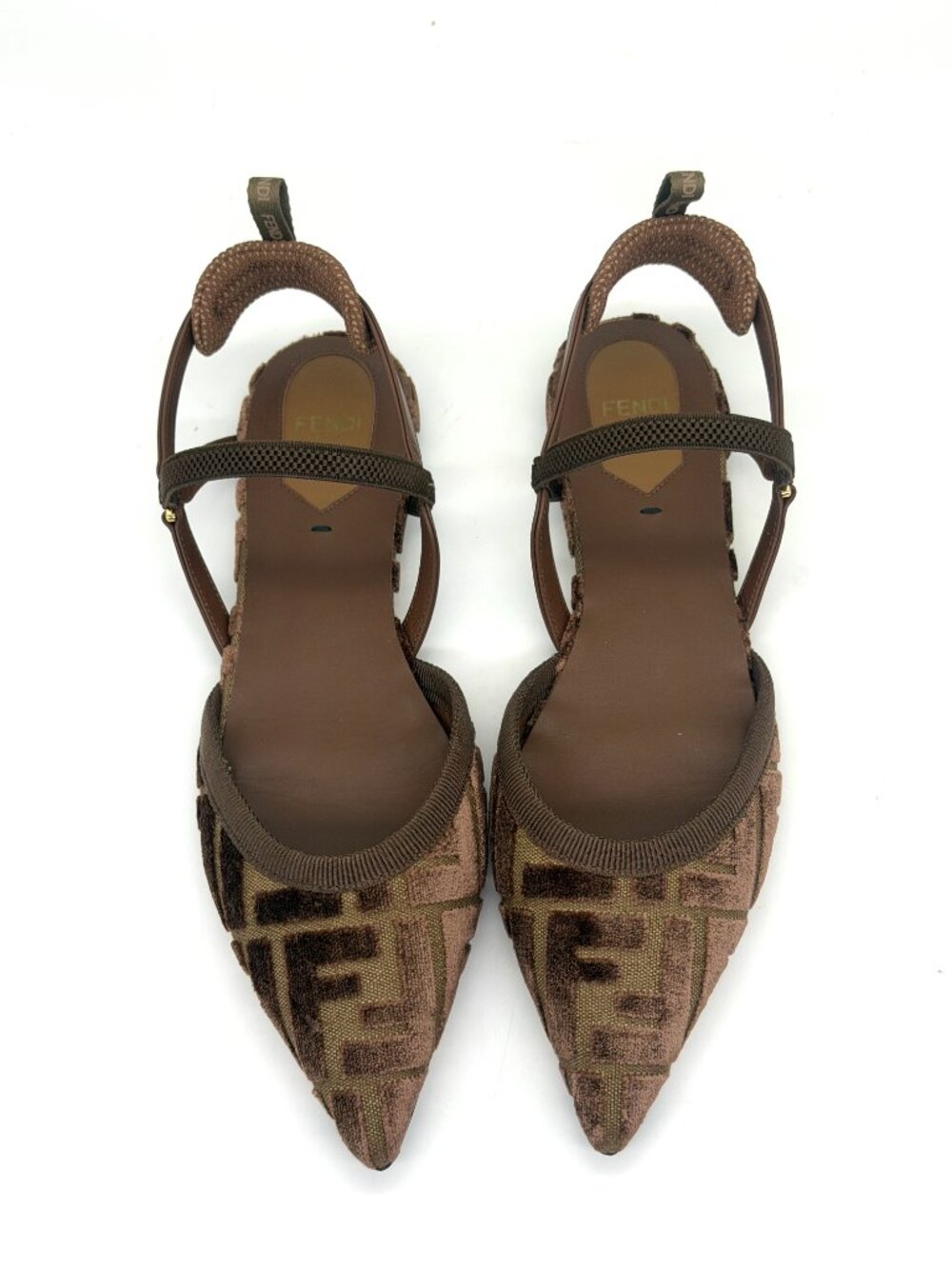 FENDI Colibri Lite FF Tapestry Logo Velvet Flat Slingback Sandals Shoes - Picture 7 of 16